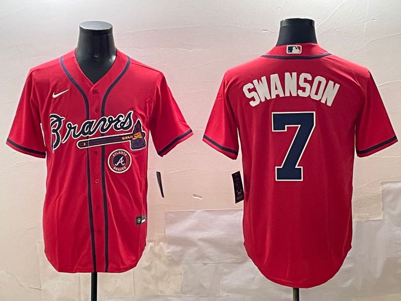 Men Atlanta Braves 7 Swanson Red Game 2025 Nike MLB Jersey style 4